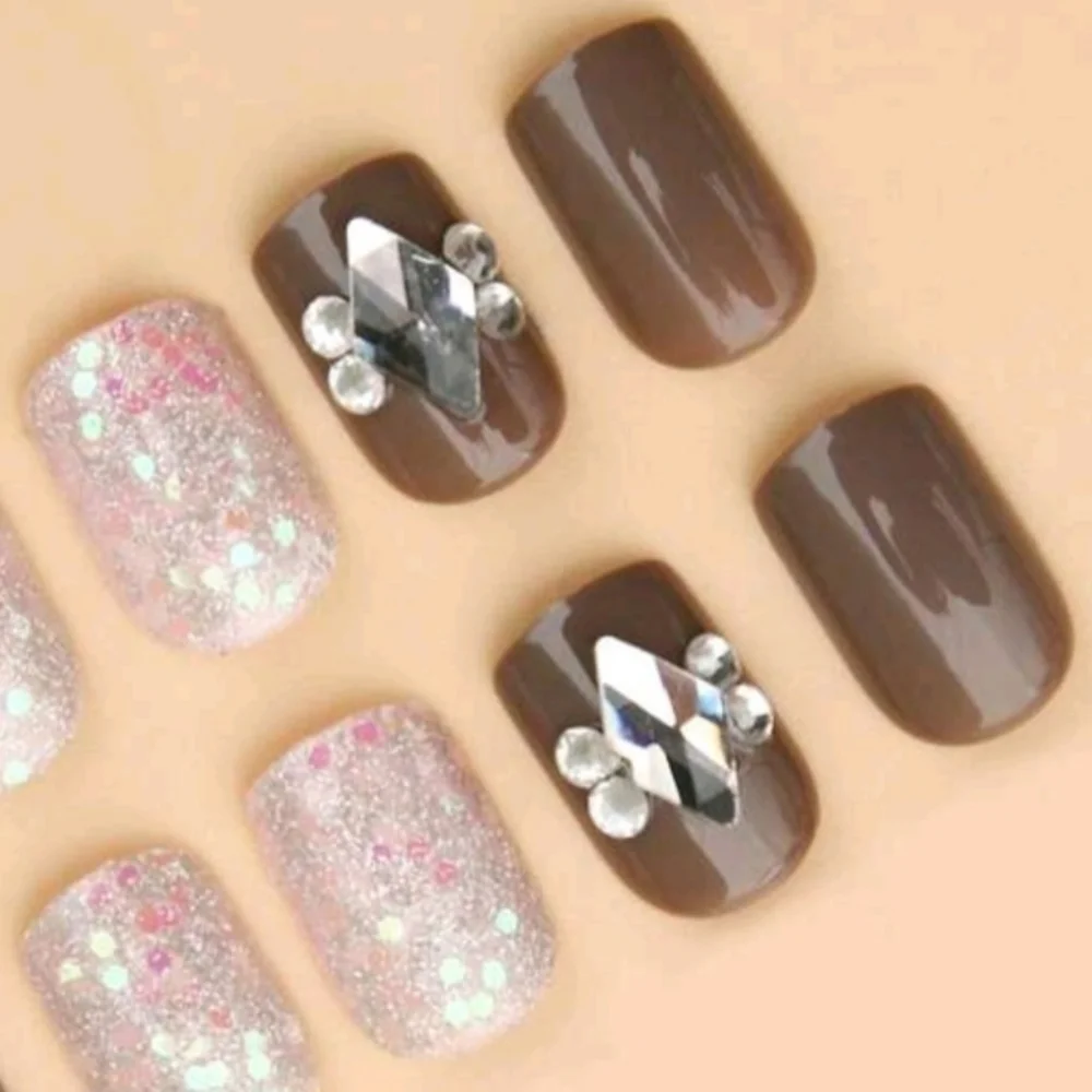 3D Rhinestone & Glitter Press On Nails